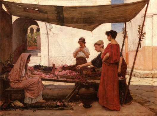 John William Waterhouse: Grecian Flower Market - A (aka. A Flower Stall ) - 1880